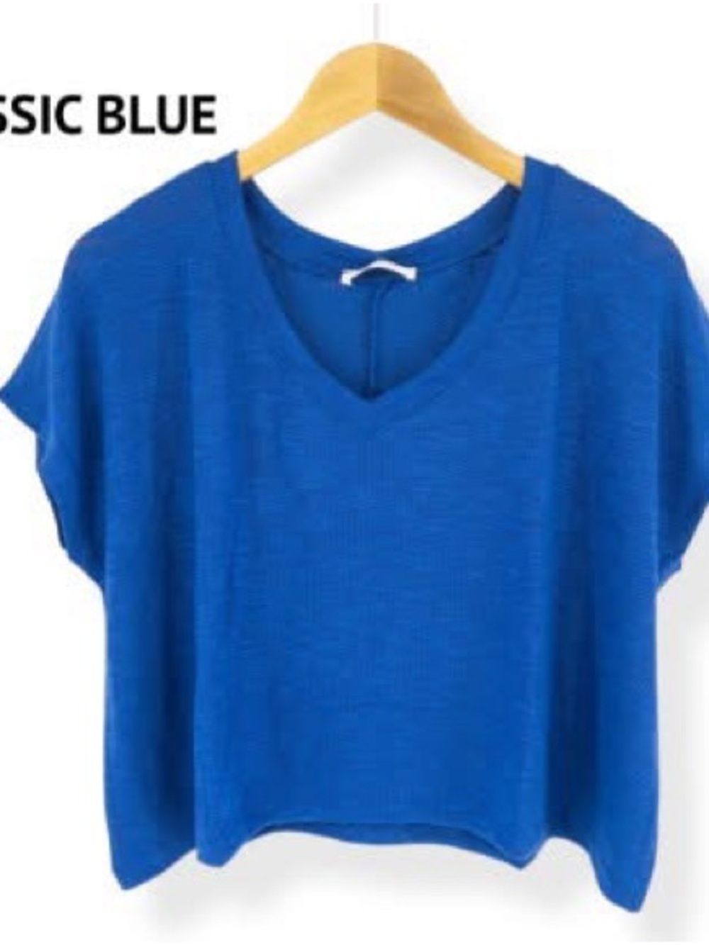 Zenana Outfitters Classic Blue V-Neck Short Sleeve Top
